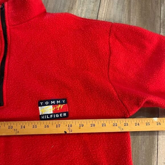 Vintage 90s Tommy Hilfiger Red Fleece Pullover Men XL - Picture 3 of 5